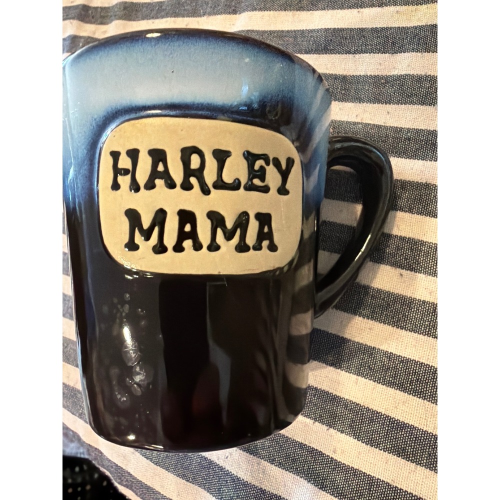 Harley Mama Ganz Ceramic Coffee Mug Blue Drip Glaze Biker Motorcycle Gift